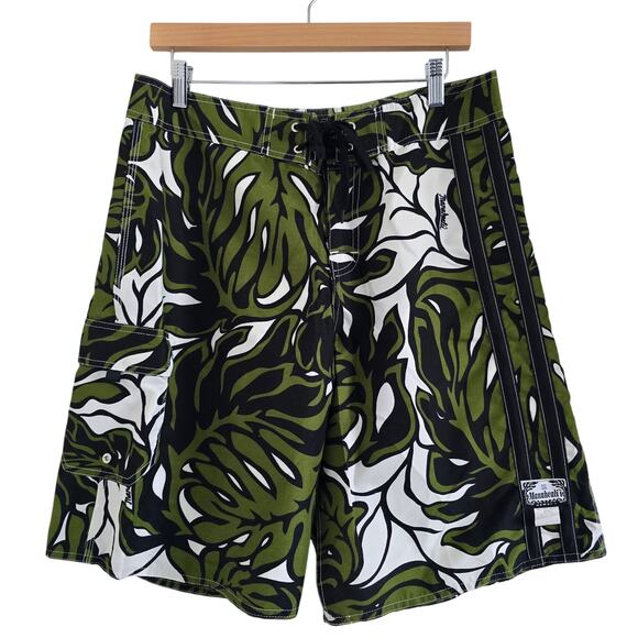 Vintage Manuheali'i Board Shorts Size 34/ 9" Inseam Rare Made in Hawaii Green - Picture 1 of 7